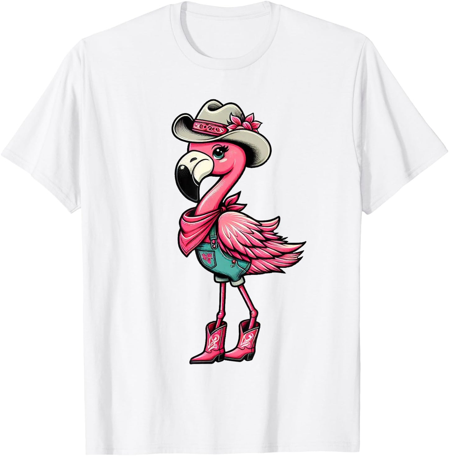 Flamingo Cowgirl Women Girl Cute Flamingo Tropical Birds T-Shirt - T-Shirt | White