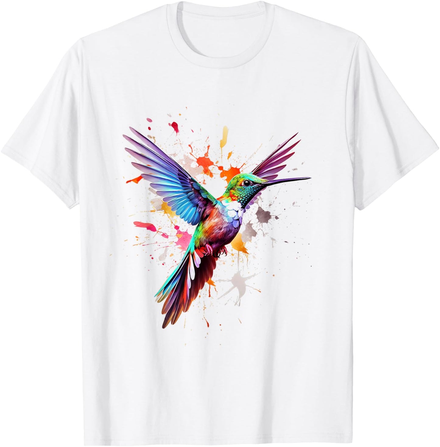 Hummingbird Animal Graphic Colorful Hummingbird , white, S T-Shirt - T-Shirt | White