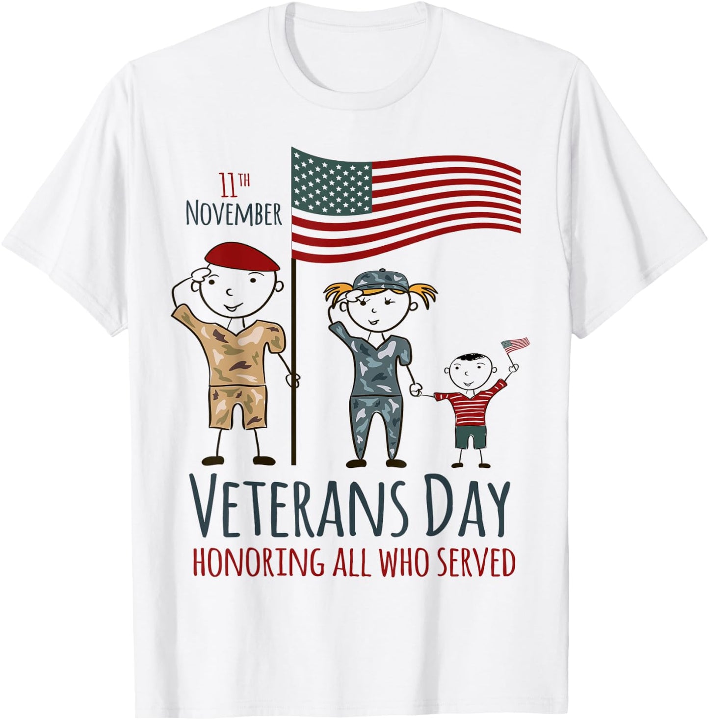 Veterans Day Shirt USA American Flag Military Family Son Kid T-Shirt - T-Shirt | White
