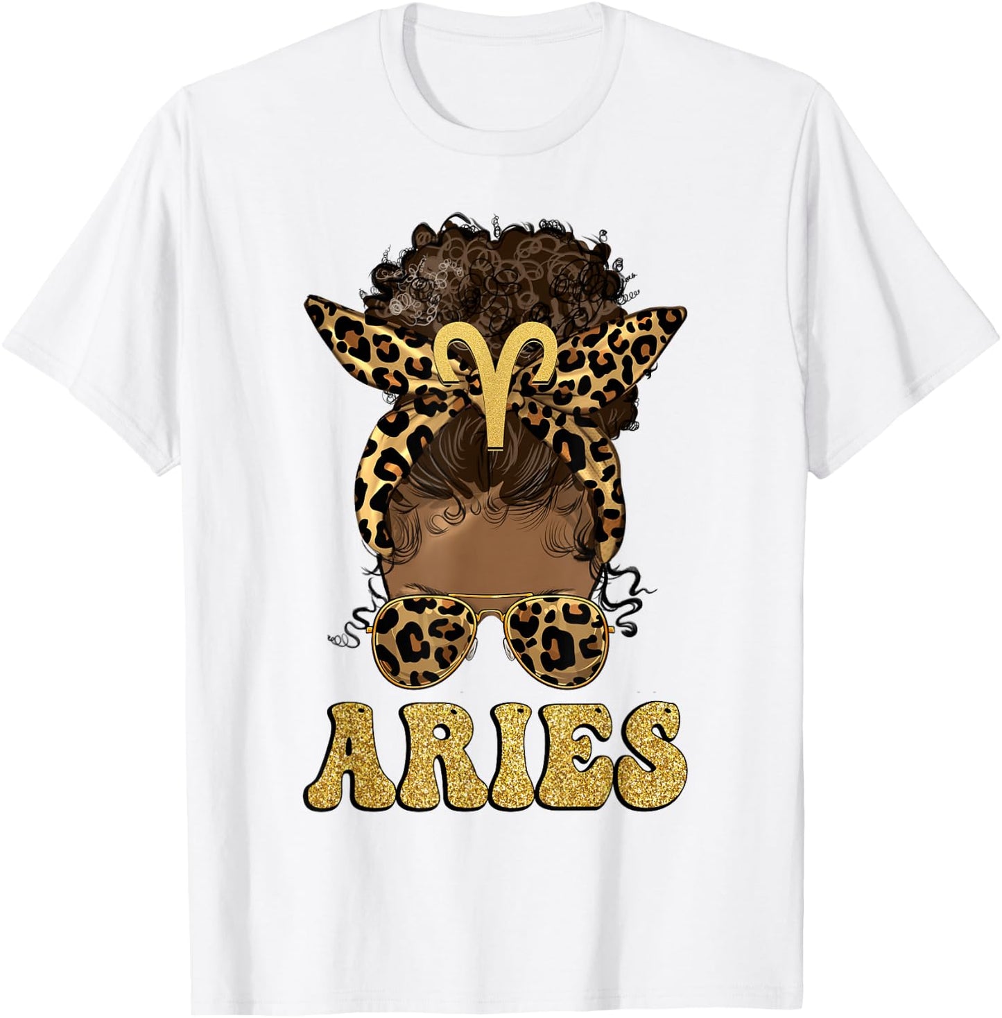 Aries Girl Afro Messy Bun African American Women T-Shirt - T-Shirt | White