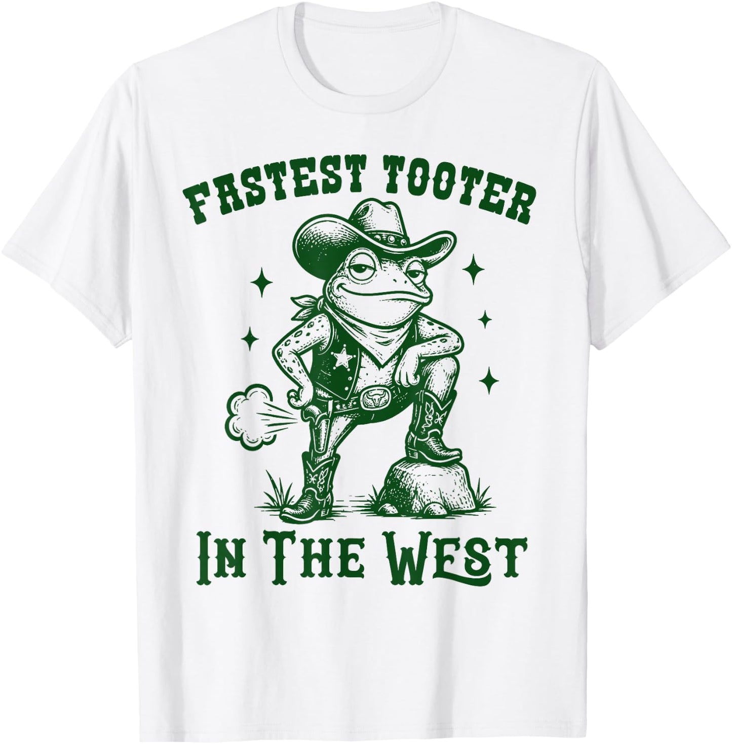 Fastest Toot in West Frog Funny Cowboy Western Fart Funny T-Shirt - T-Shirt | White