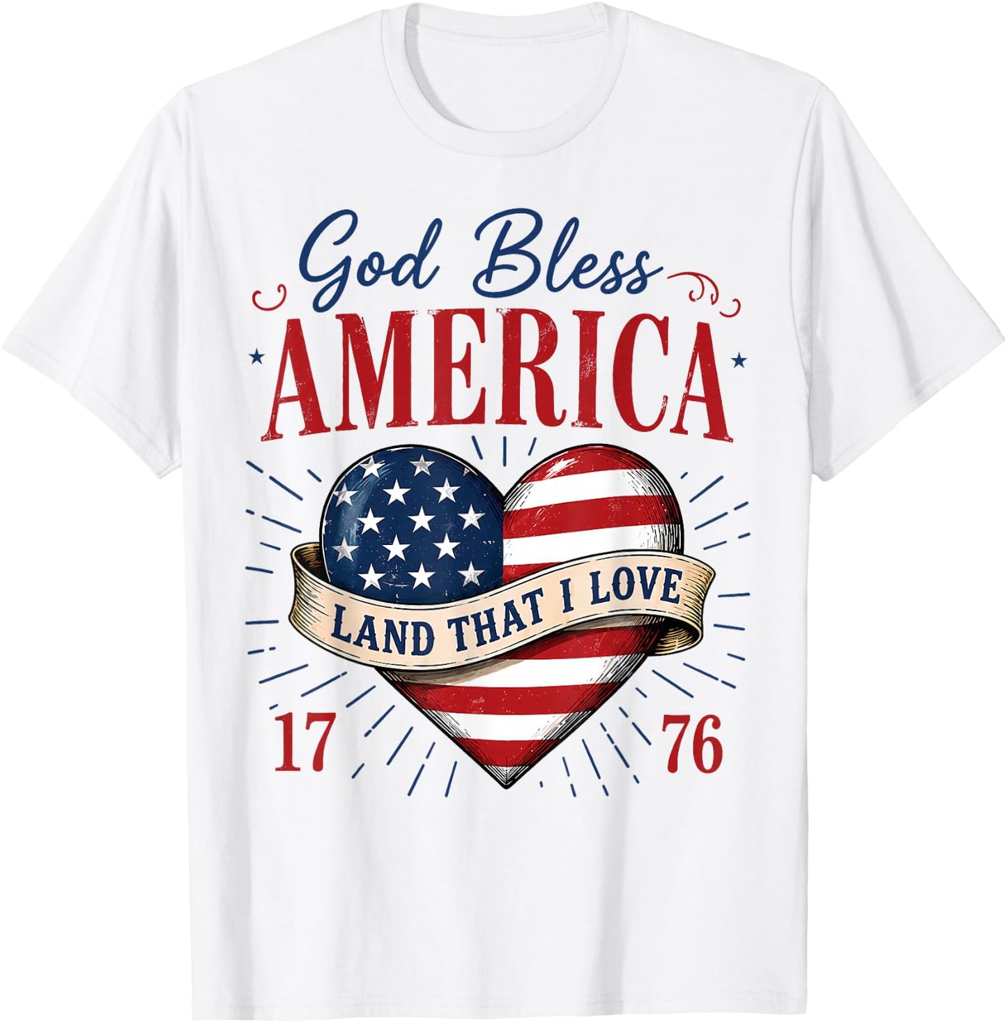 God Bless America Land that I Love Patriotic Heart Flag T-Shirt - T-Shirt | White