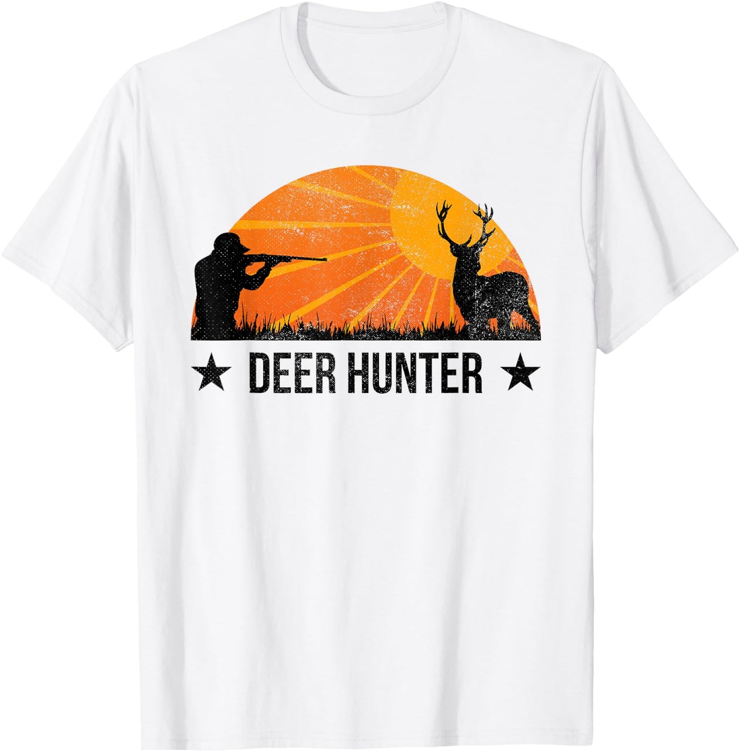 Deer Hunter Deer Hunting Retro Sunset T-Shirt - T-Shirt | White