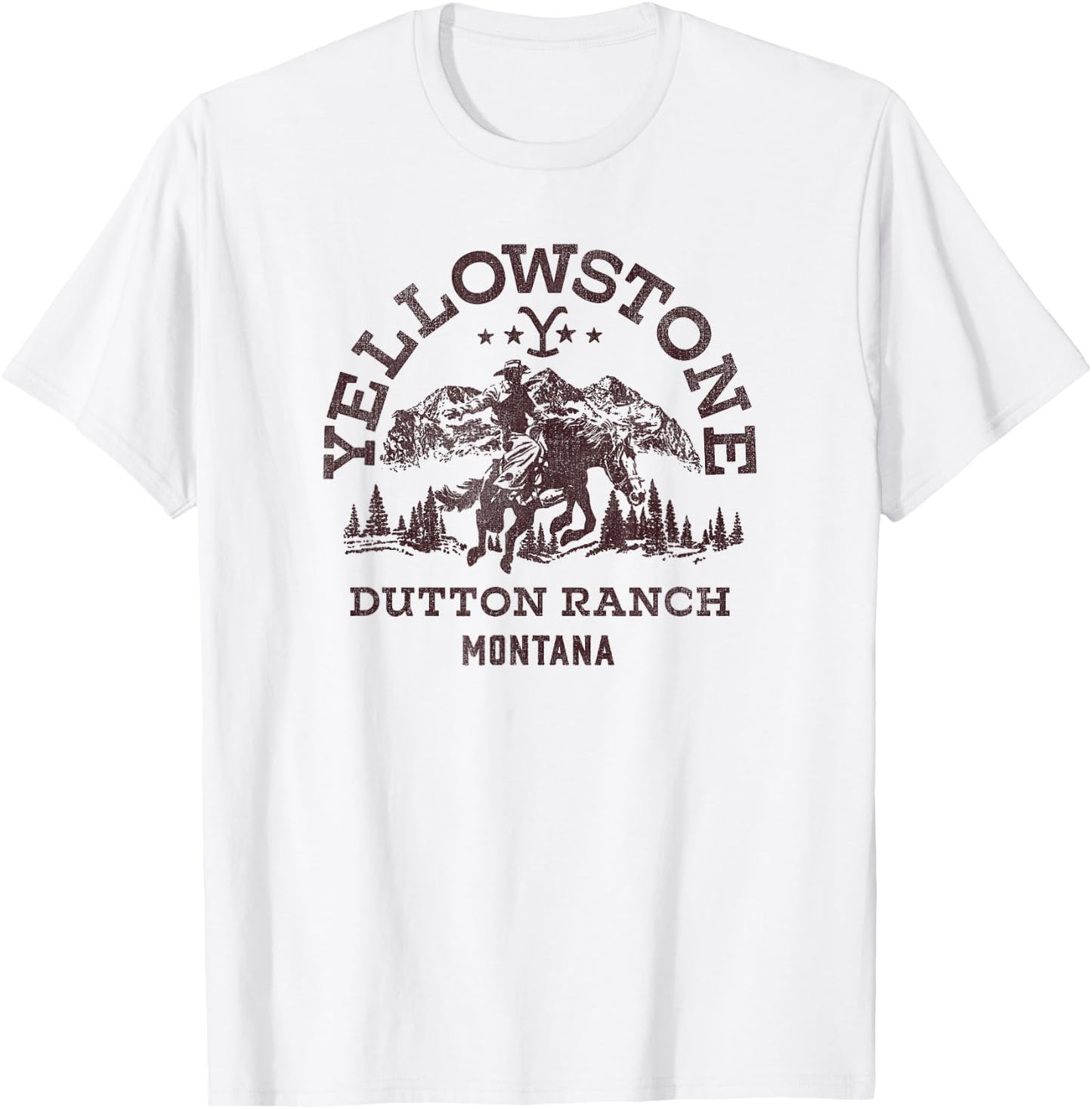Yellowstone Dutton Ranch Montana Western Cowboy Logo , White T-Shirt - T-Shirt | White