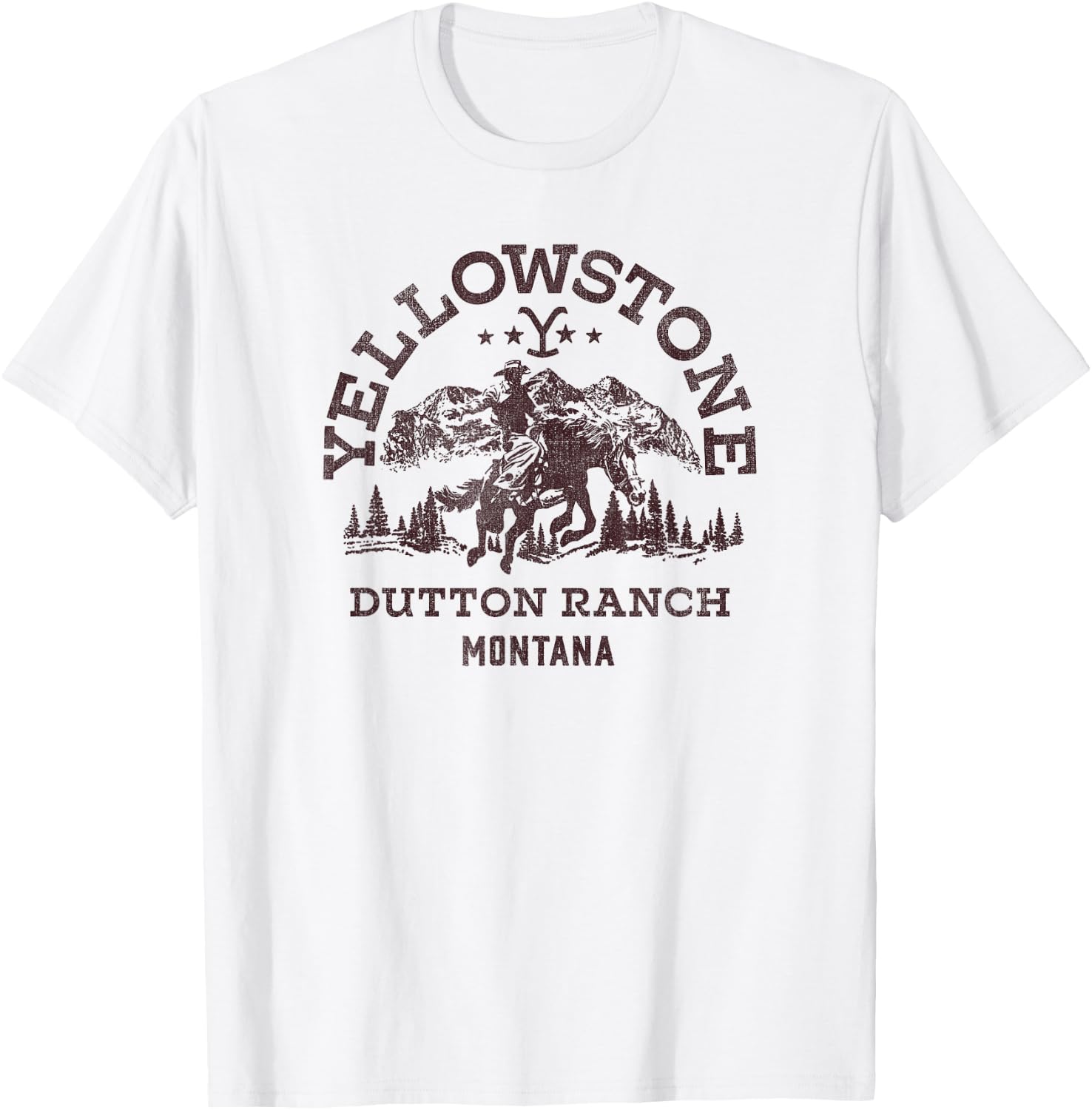 Yellowstone Dutton Ranch Montana Western Cowboy Logo , White T-Shirt - T-Shirt | White
