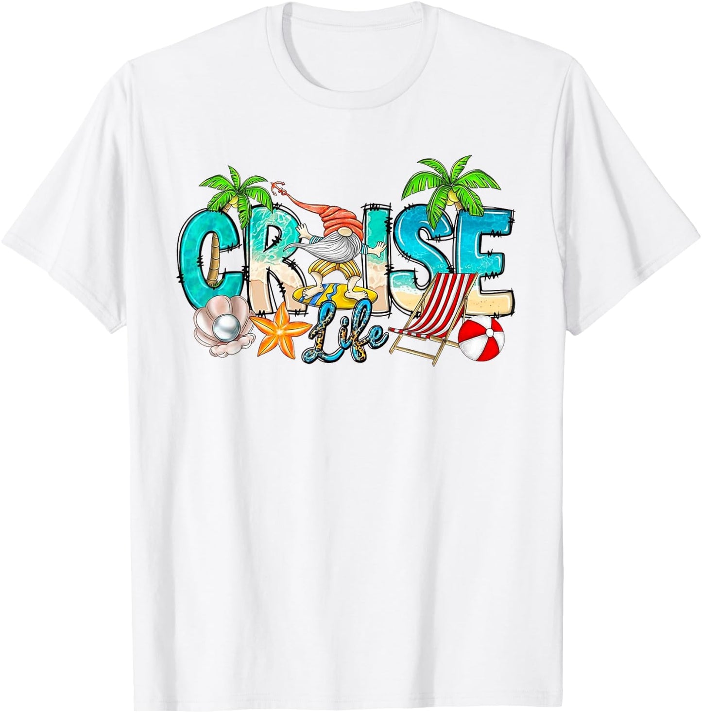 Cute Gnome Cruise Life Family Vacation Beach Funny Cruise T-Shirt - T-Shirt | White