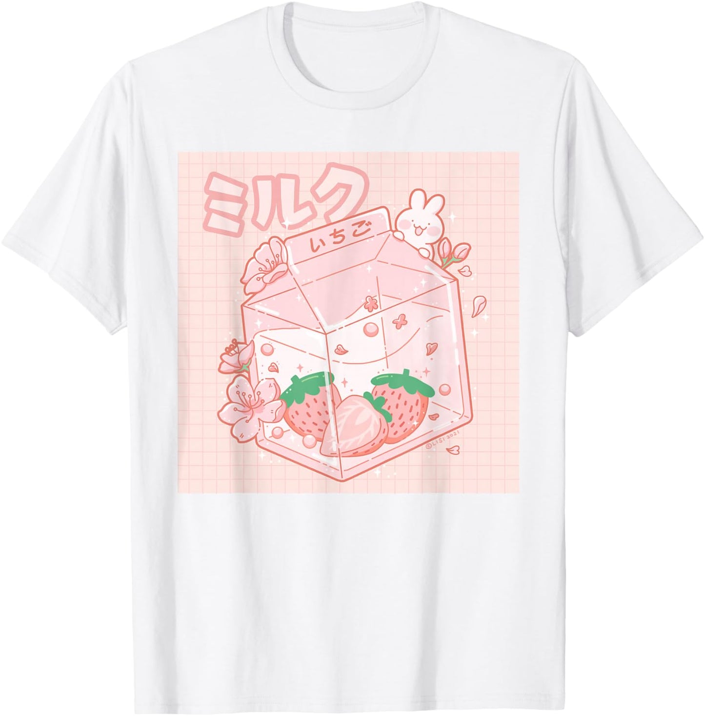 Strawberry Milk Bunny Japanese Kawaii Anime Aesthetic T-Shirt - T-Shirt | White