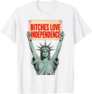 Retro Bitches Love Independence Funny 4th of July T-Shirt - T-Shirt | White