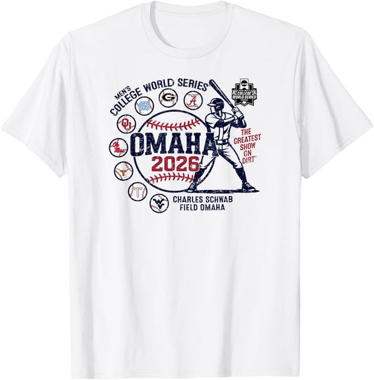 Men's College World Series 2026 NCAA Baseball 8-Team Gray T-Shirt - T-Shirt | White