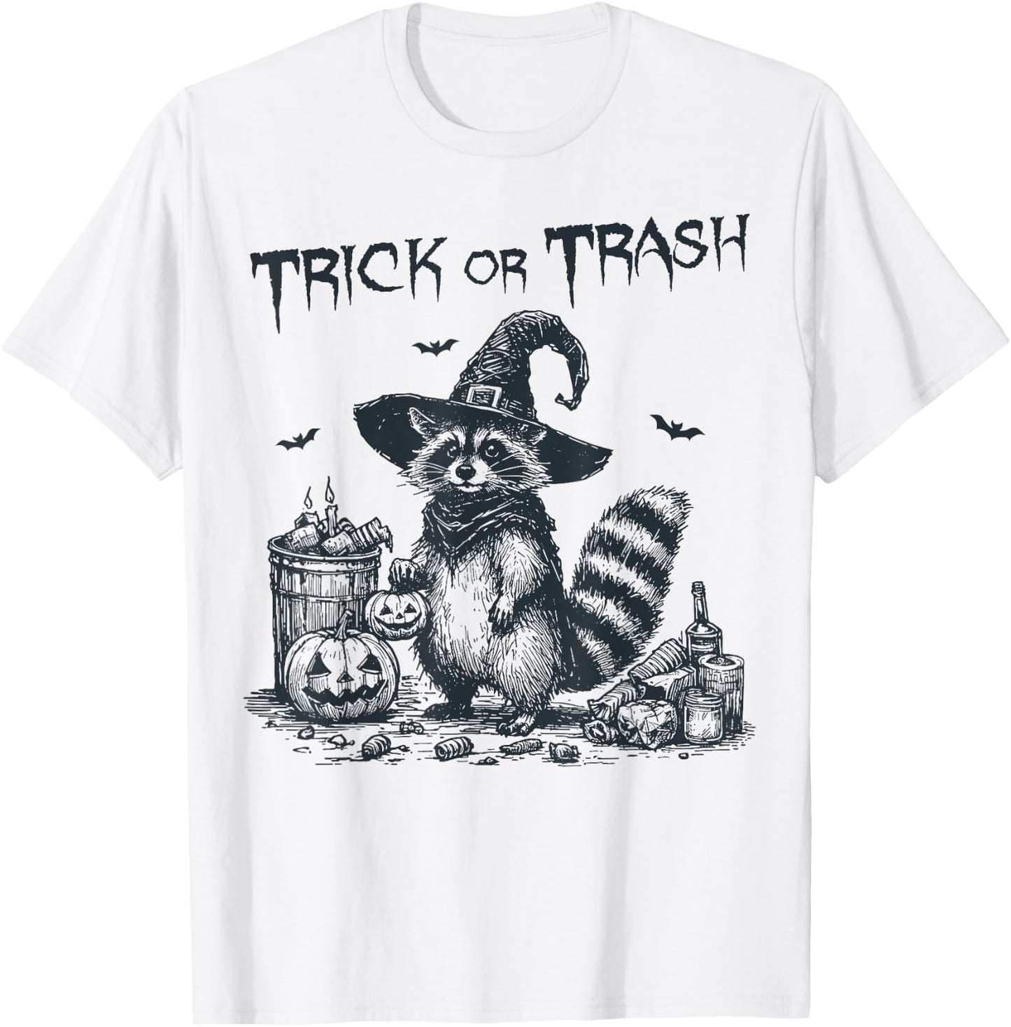 Trick or Trash funny Raccoon Pumpkin Halloween n Trash T-Shirt - T-Shirt | White