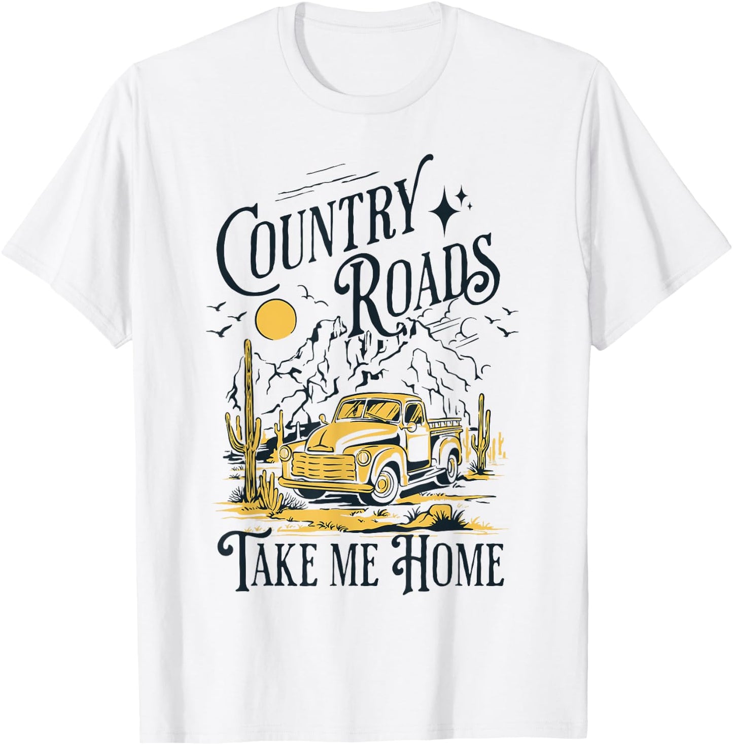 Country Roads Take Me Home Cowboy Western Virginia Retro T-Shirt - T-Shirt | White