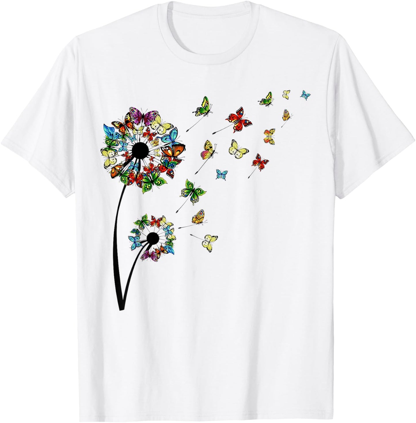 Dandelion Butterflies Shirt Cute Girls Butterfly T-Shirt - T-Shirt | White