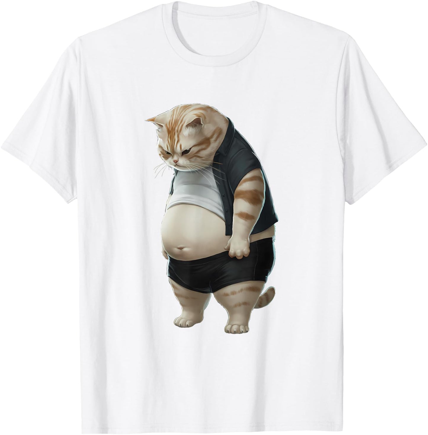 Chubby Cat Big Belly Cats Humor Fat Cat , white, S T-Shirt - T-Shirt | White