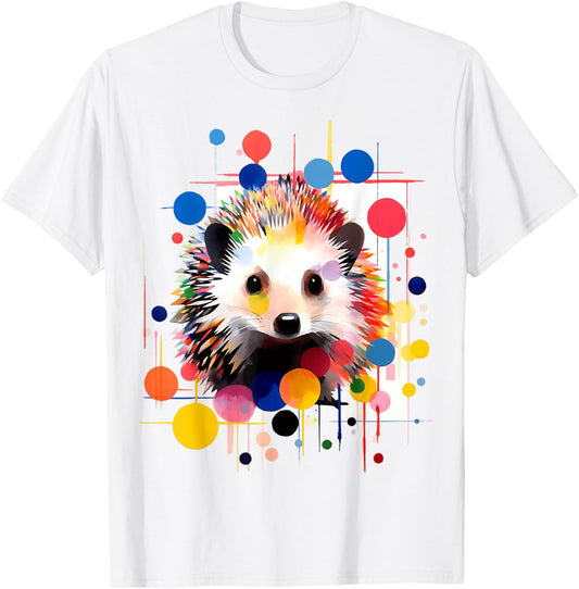 Hedgehog Colorful Art Abstract Animal Graphic Hedgehog T-Shirt - T-Shirt | White