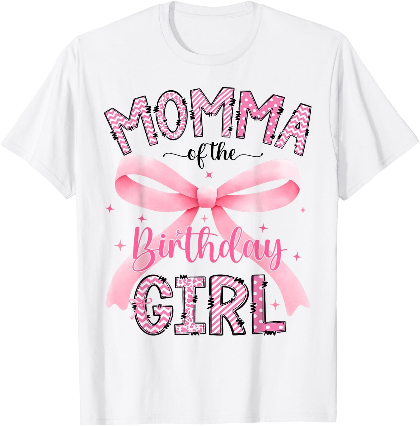 Momma of The Birthday Girl Matching Pink Coquette Bow T-Shirt - T-Shirt | White