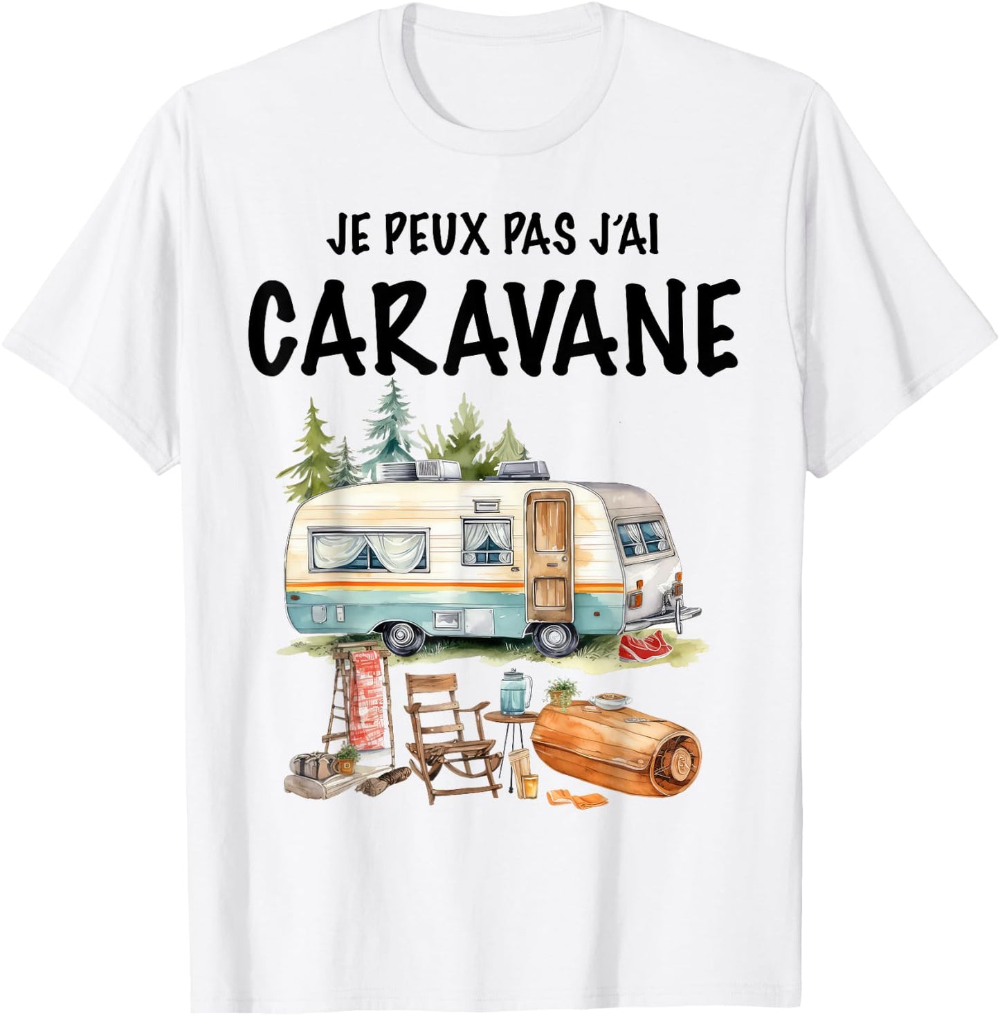 Homme Camping Caravane Rando Beau Dessin Papa Papy Tonton T-Shirt - T-Shirt | White