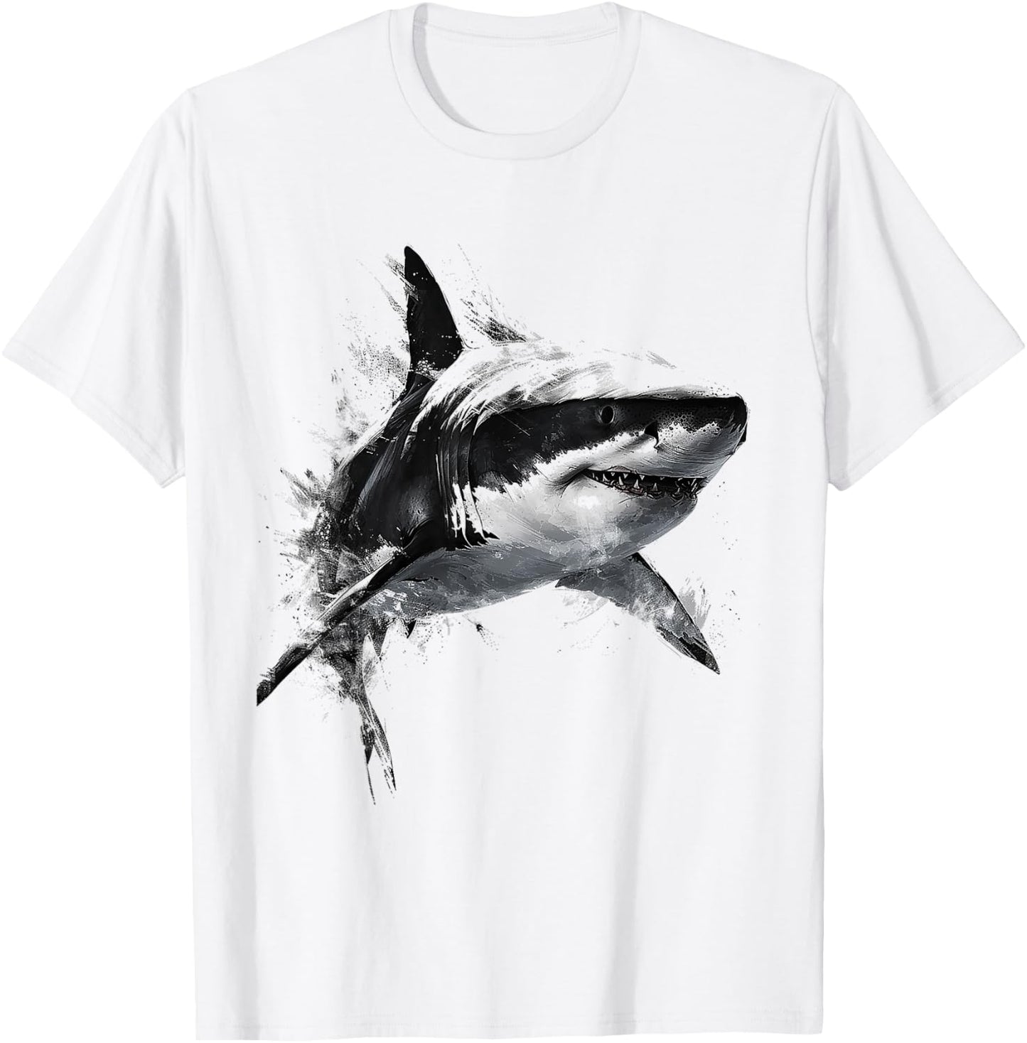 Shark Print Animal Graphic Abstract Drawing Shark , white, S T-Shirt - T-Shirt | White