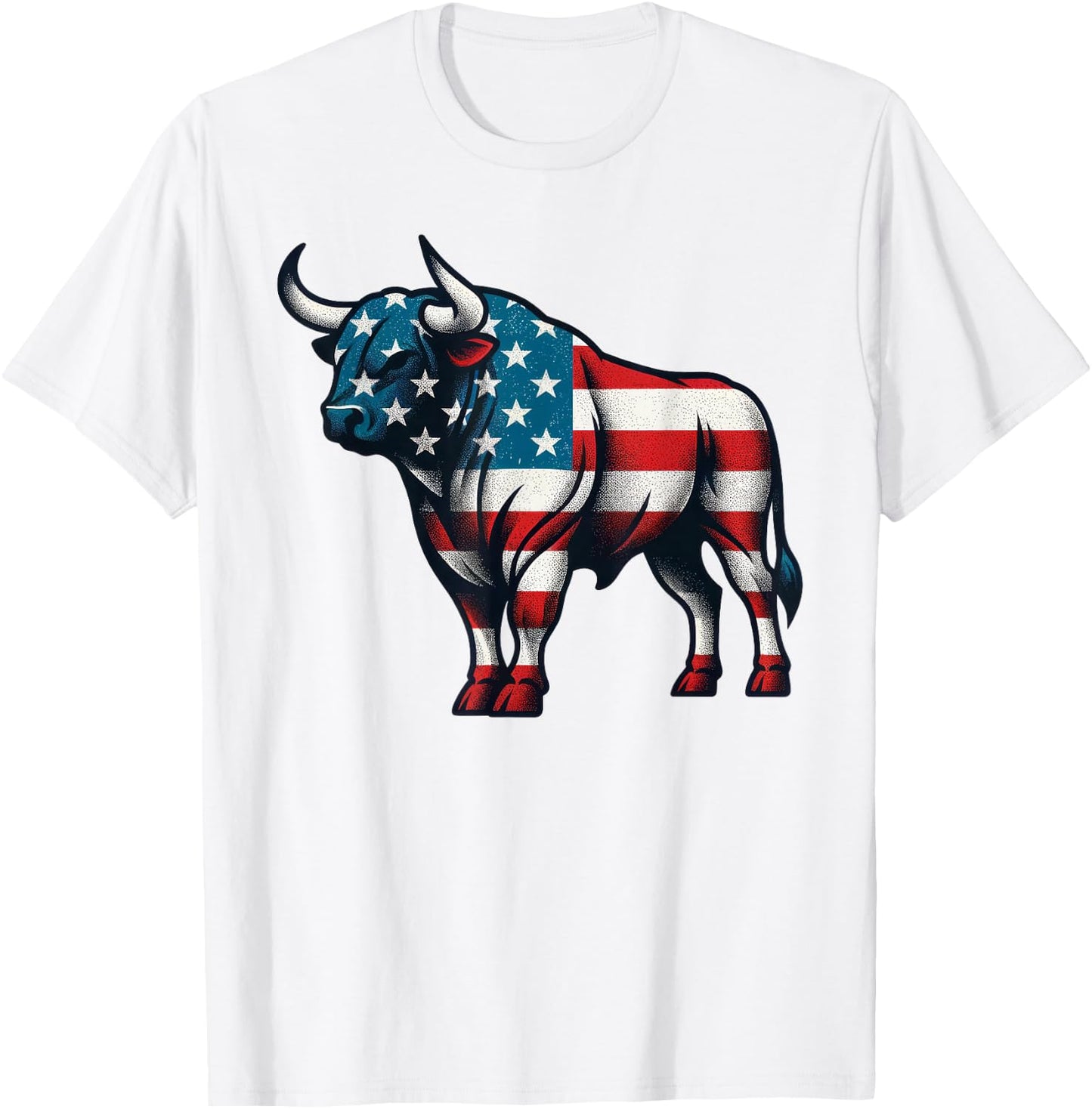 Bull American Flag USA Retro 4th Of July Western Cow America T-Shirt - T-Shirt | White
