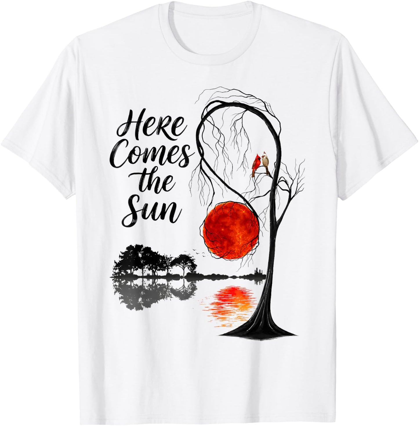 Vintage Guitar Lake Here Comes The Sun Summer Beach Gifts T-Shirt - T-Shirt | White