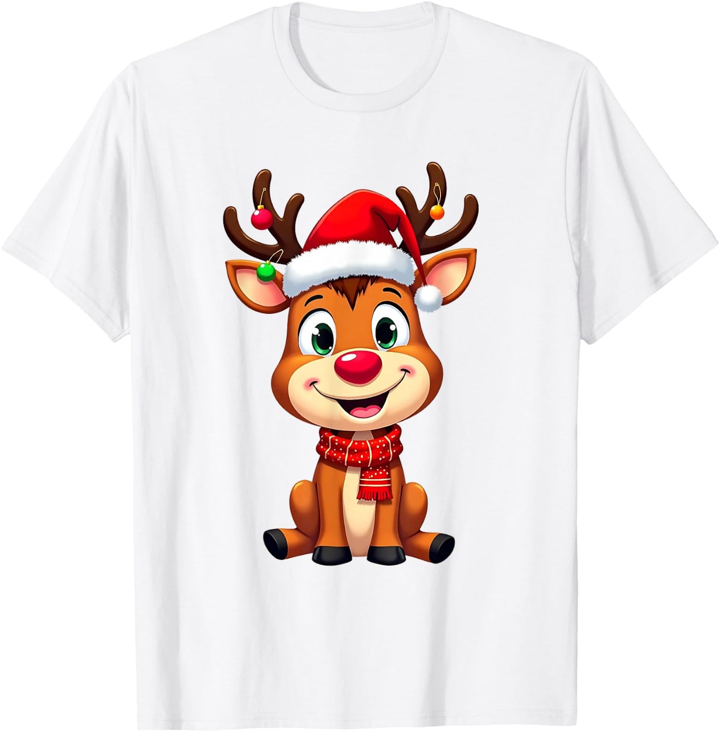 Merry Reindeer Santa Hat and Christmas Lights Boys Clothes , Red, S T-Shirt - T-Shirt | White