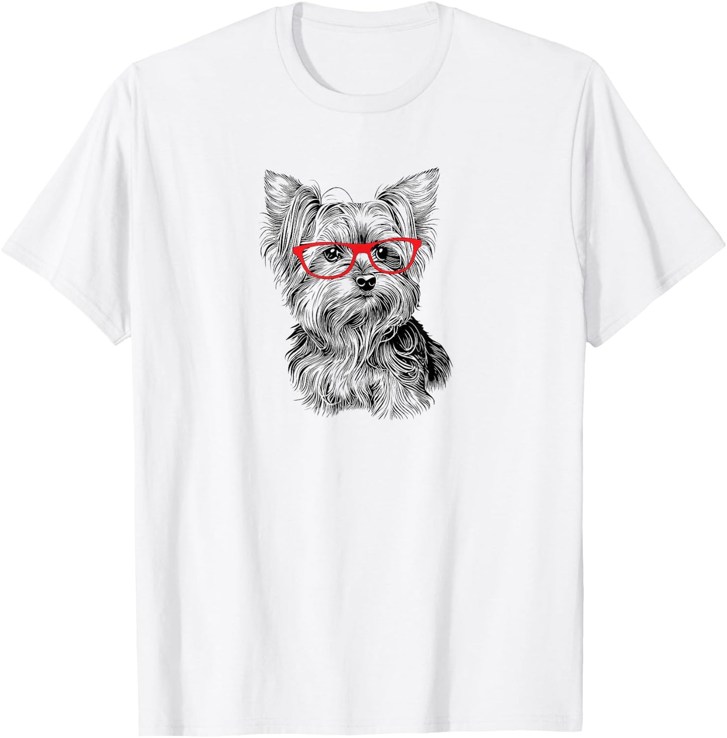 Illustration Cute Nerdy Red Glasses Yorkie Lover T-Shirt - T-Shirt | White