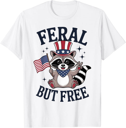Feral But Free US 4th of July Boys Funny Raccoon Toddler T-Shirt - T-Shirt | White