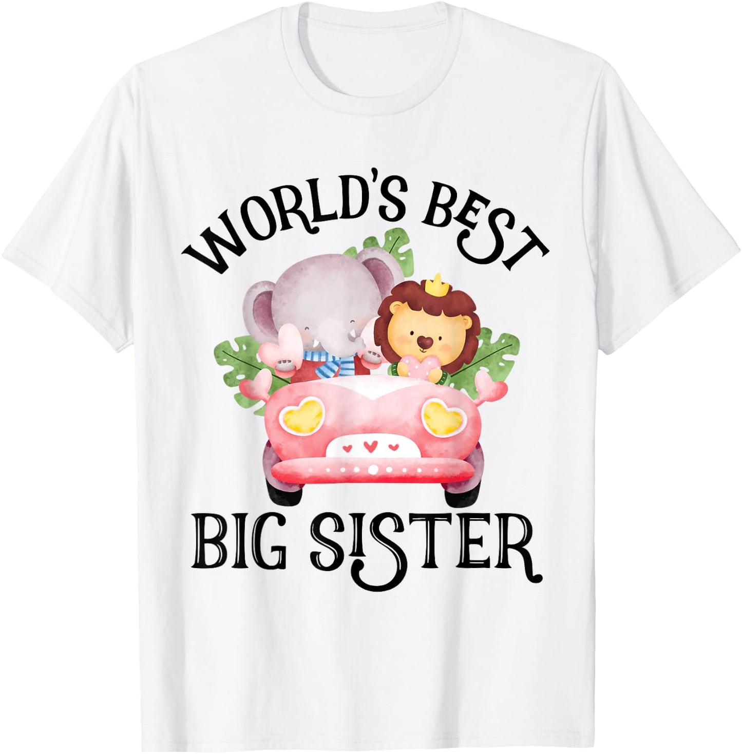 Big Sister Baby Announcement with Cute Lion and Hippo T-Shirt - T-Shirt | White