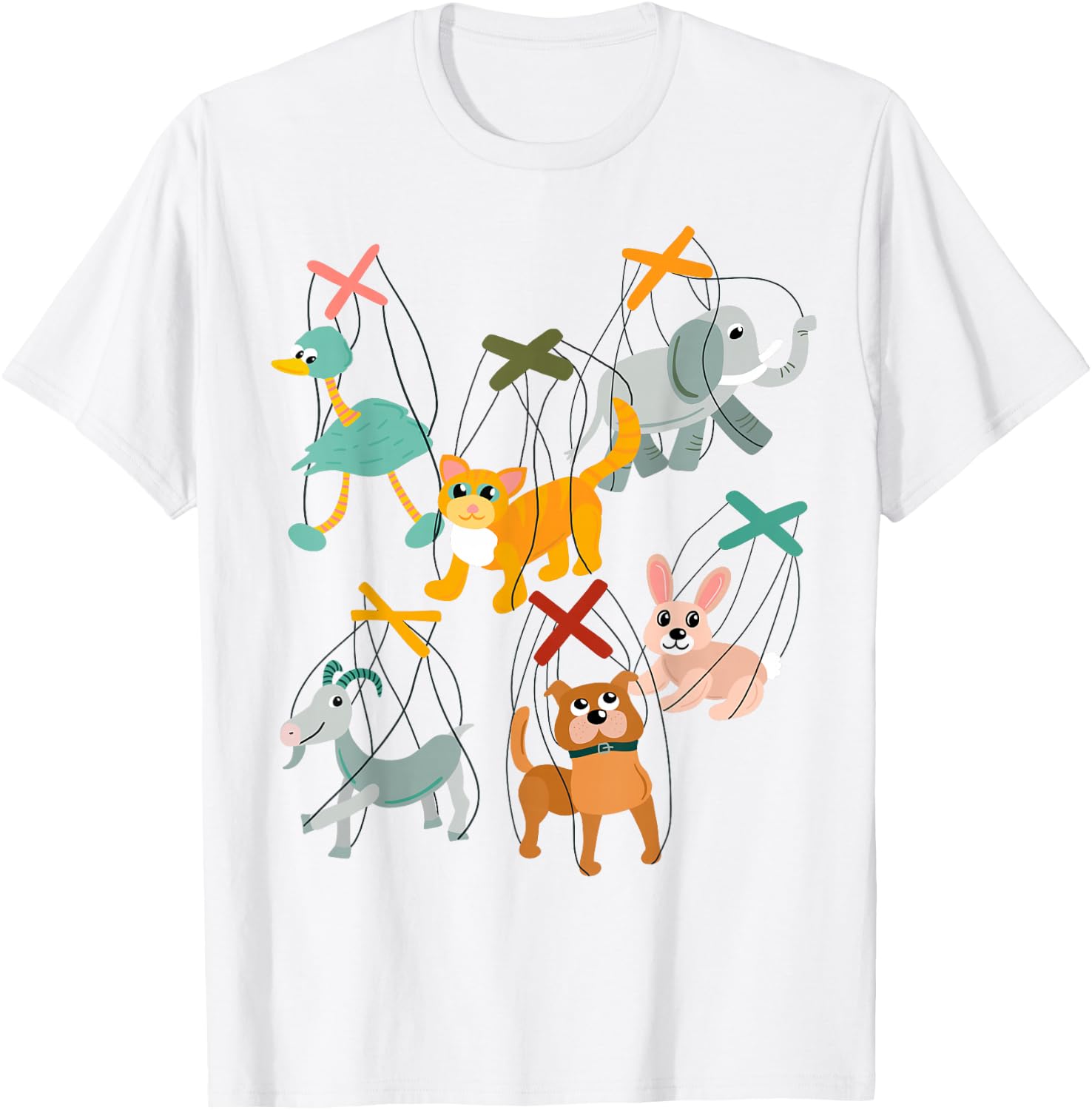 Collage of Marionettes Cute Animals Puppets T-Shirt - T-Shirt | White