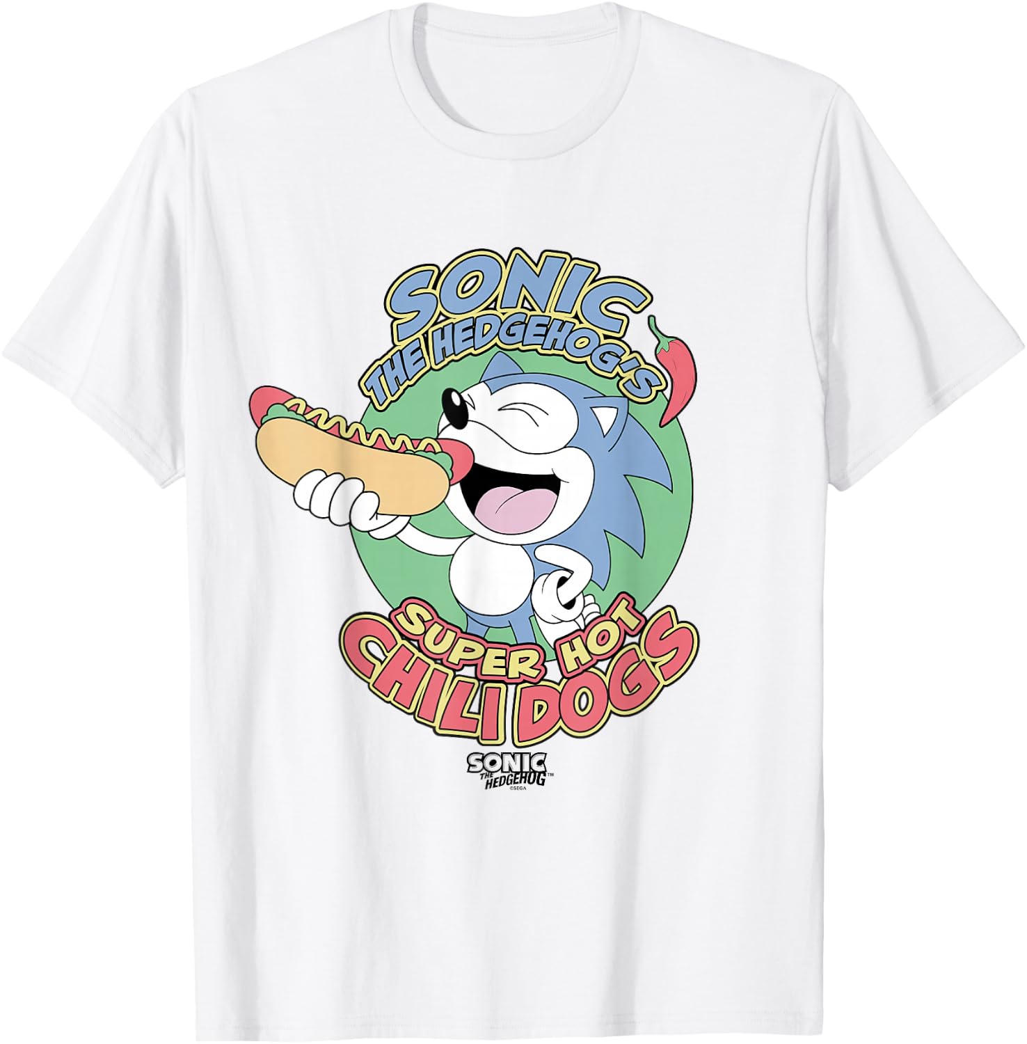 Sonic The Hedgehog Super Hot Chili Dogs Retro Ad T-Shirt - T-Shirt | White