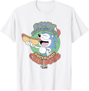 Sonic The Hedgehog Super Hot Chili Dogs Retro Ad T-Shirt - T-Shirt | White
