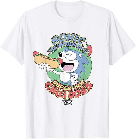 Sonic The Hedgehog Super Hot Chili Dogs Retro Ad T-Shirt - T-Shirt | White