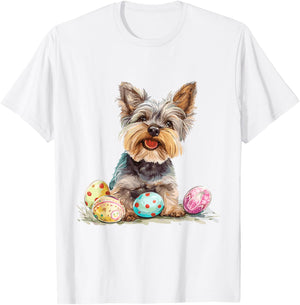 Yorkie Yorkshire Terrier Dog Breed Happy Easter Men Women T-Shirt - T-Shirt | White