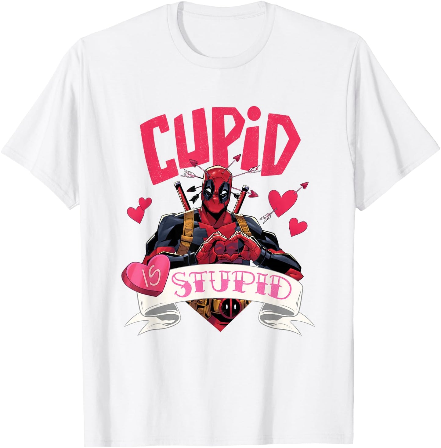 Marvel Deadpool Valentine's Day Cupid Is Stupid Chest Logo T-Shirt - T-Shirt | White