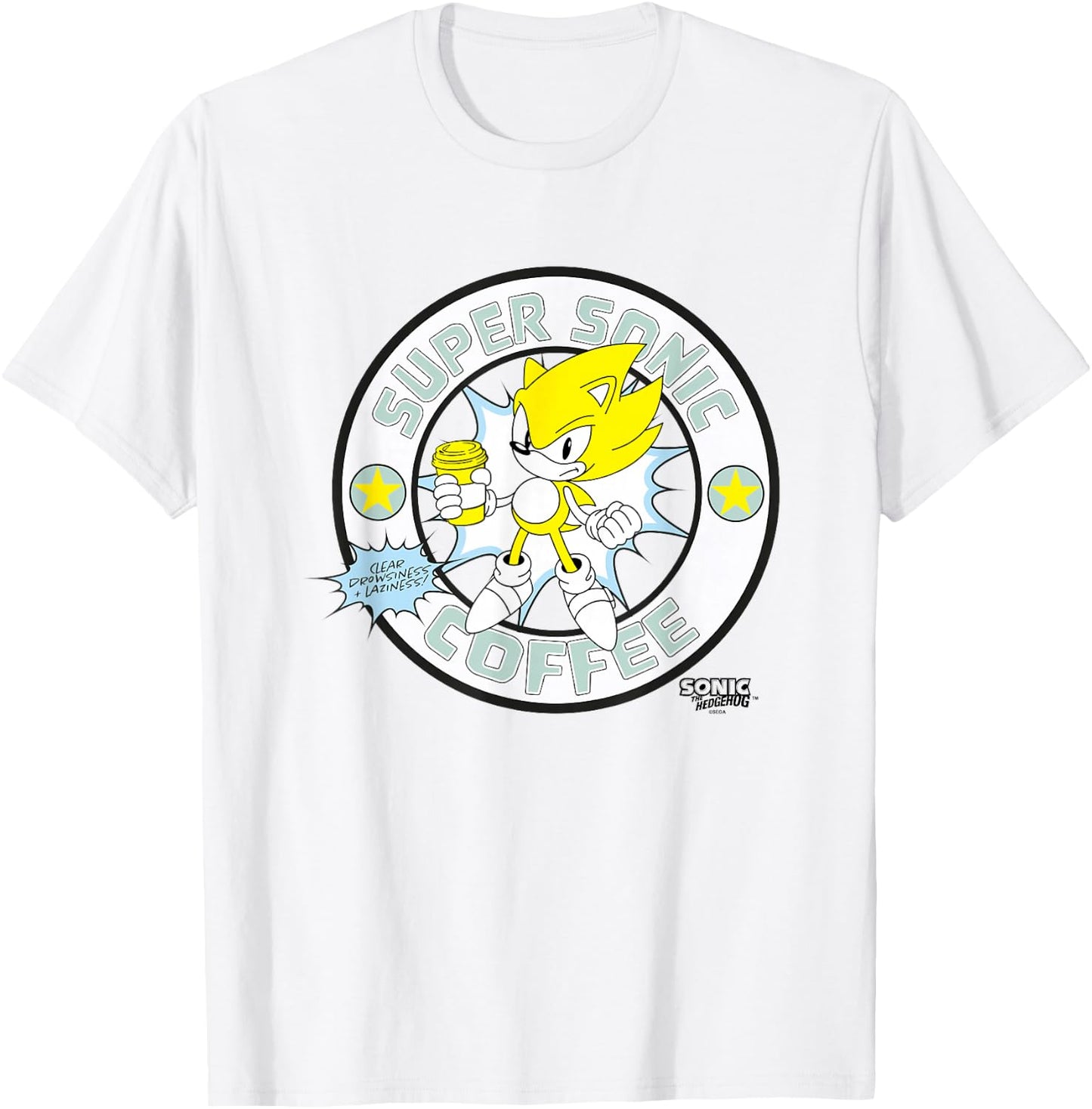 Sonic The Hedgehog Super Sonic Coffee Vintage Logo T-Shirt - T-Shirt | White