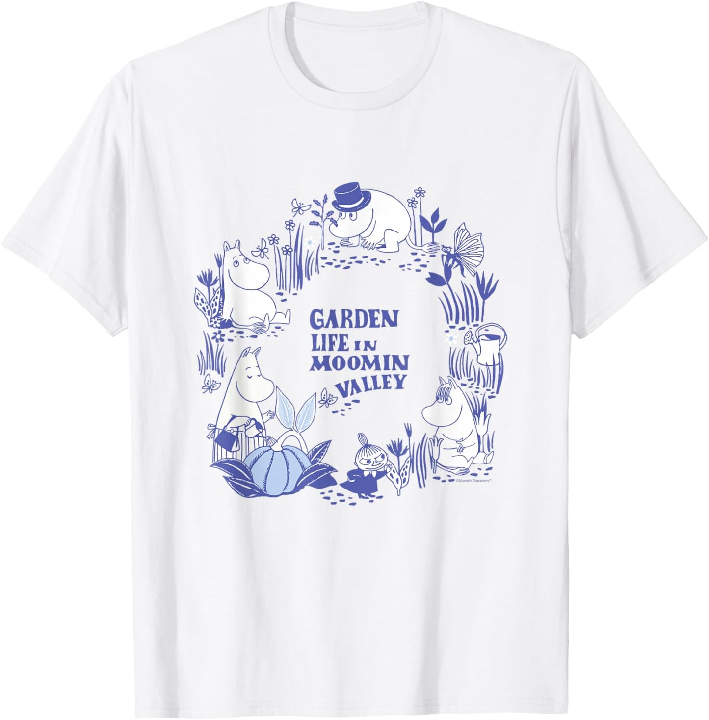 Moomin Garden Life In Moominvalley Blue Print , gray T-Shirt - T-Shirt | White