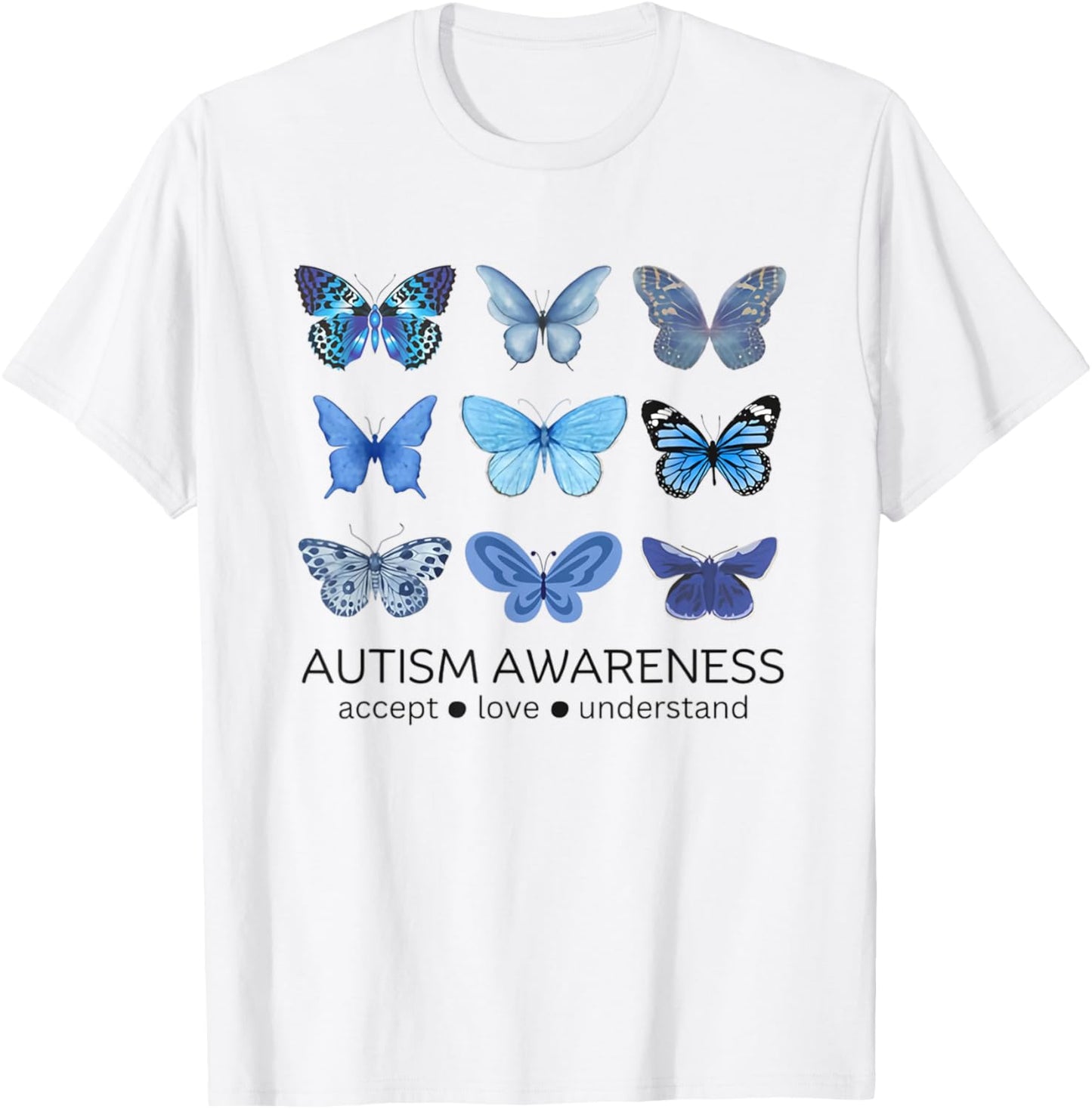 Women in April We Wear Blue Butterfly Autism Mental Health T-Shirt - T-Shirt | White