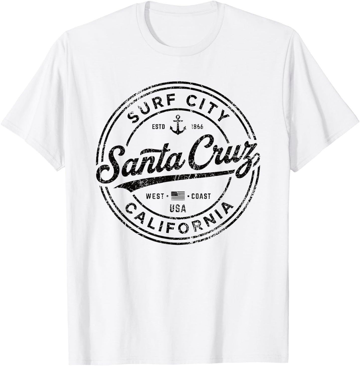 Vintage Santa Cruz Surf City California West Coast. Retro T-Shirt - T-Shirt | White