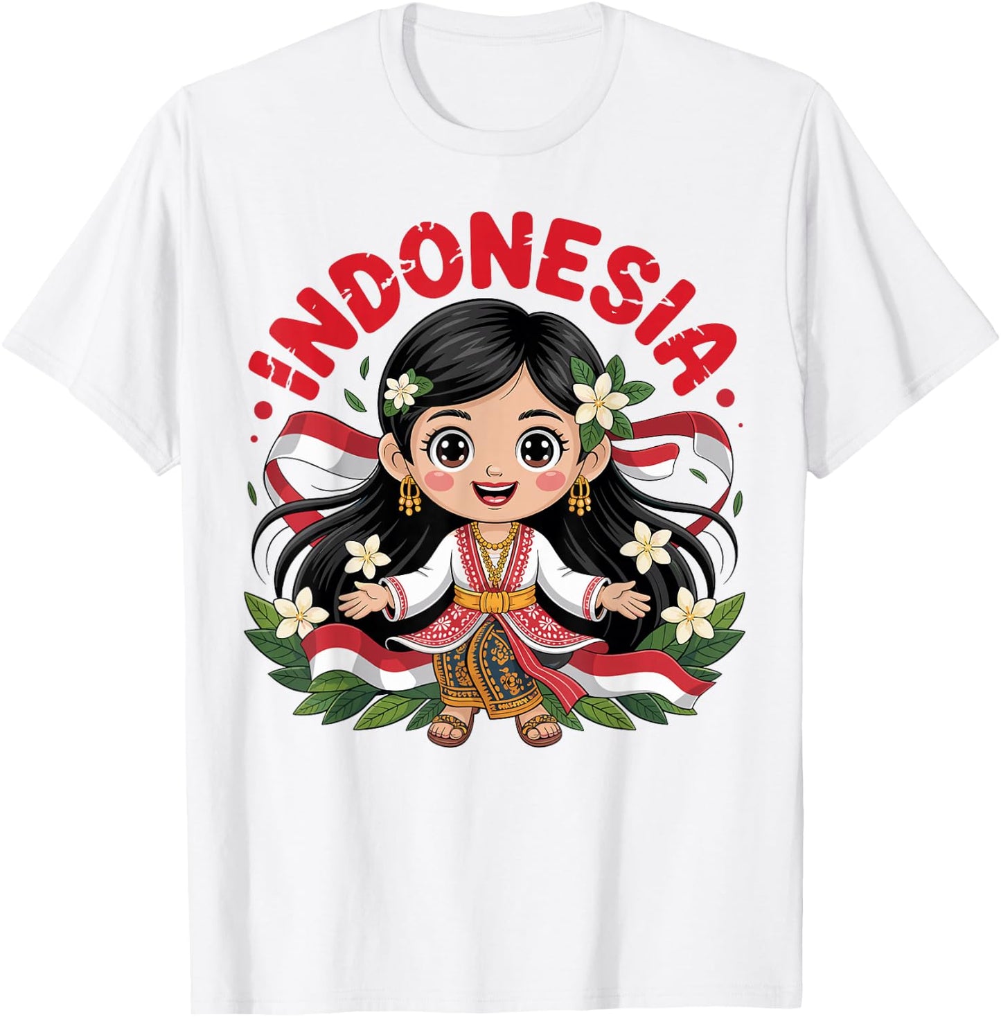 Cute Indonesian Girl in Traditional Batik Dress for Kids T-Shirt - T-Shirt | White