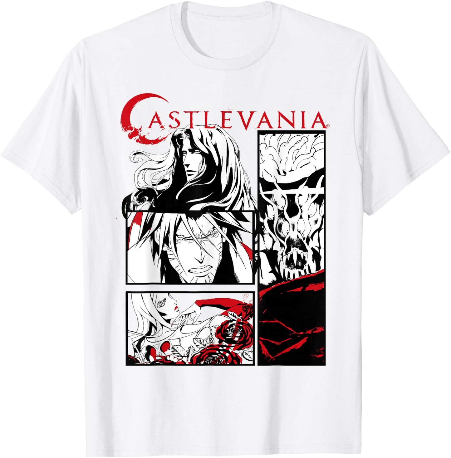 Castlevania Black & White Comic Panels T-Shirt - T-Shirt | White