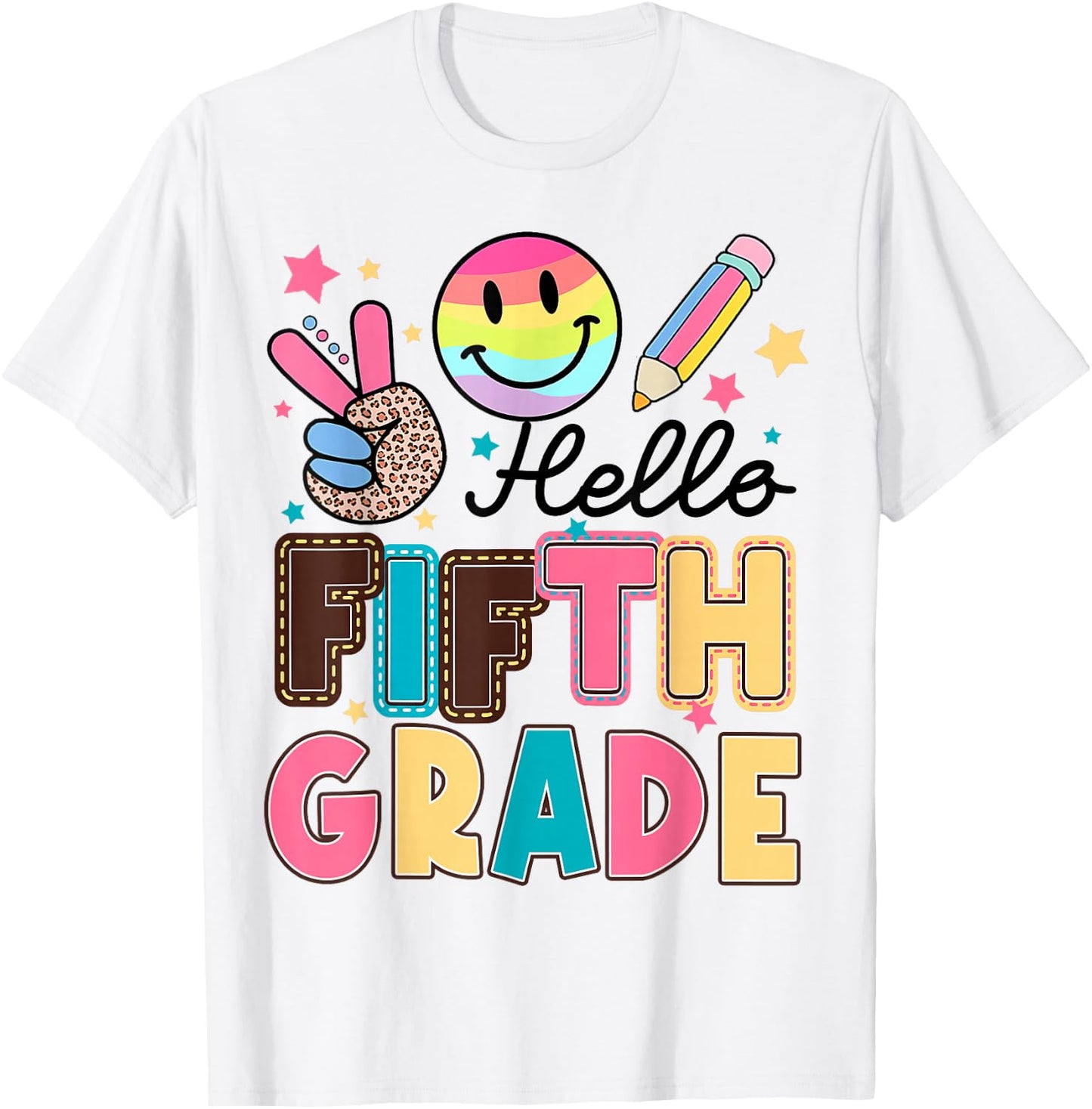 Hello Fifth Grade 5th Day Back of School Teachers Girl T-Shirt - T-Shirt | White