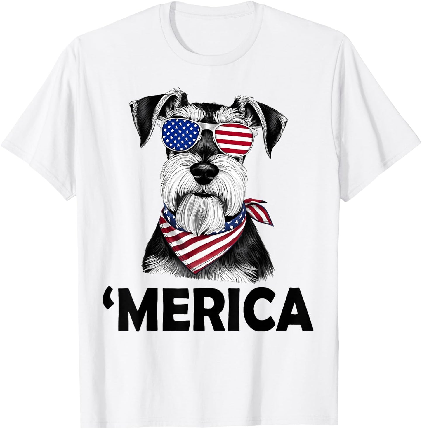 Miniature Schnauzer 4th of July ‘Merica Patriotic T-Shirt - T-Shirt | White