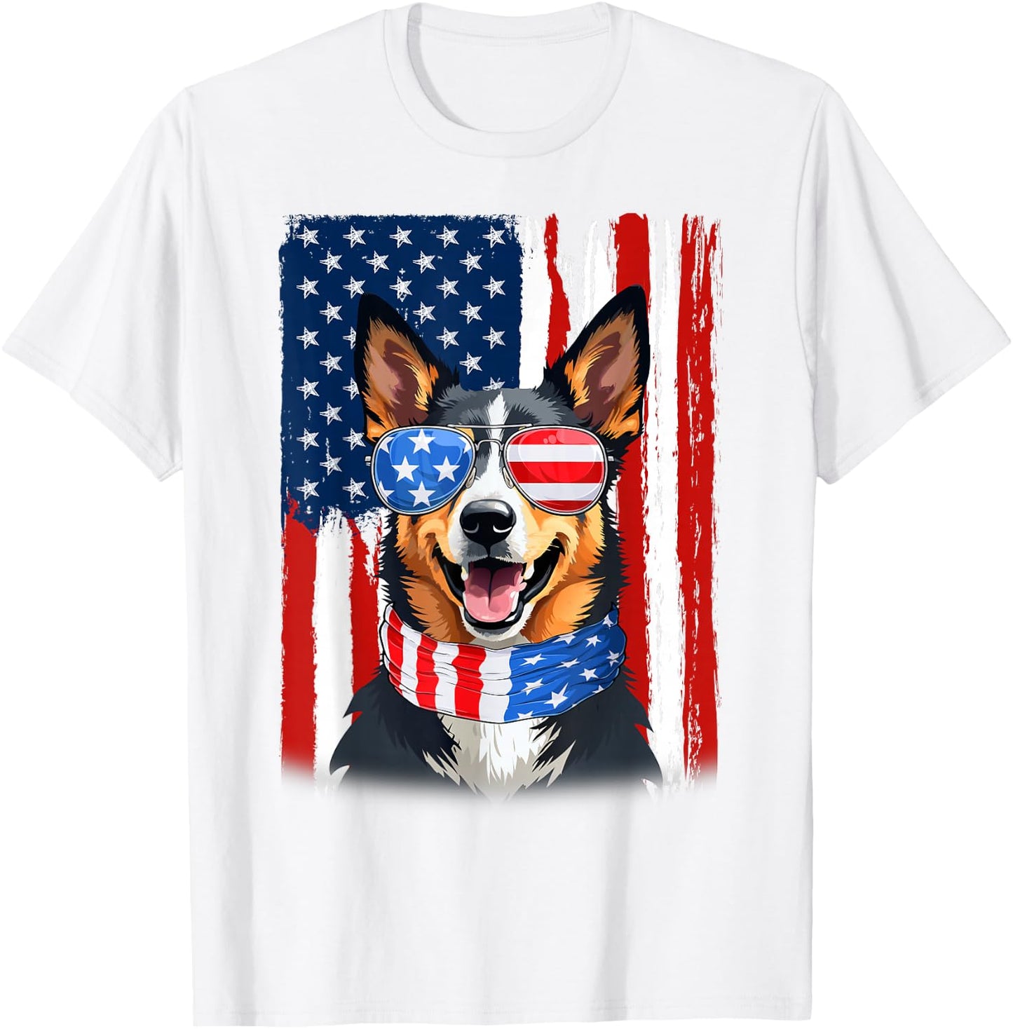 USA America Flag Blue Heeler Dog 4th of July Patriotic T-Shirt - T-Shirt | White