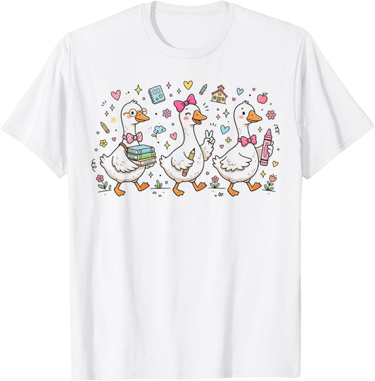 Kindergarten 1st Grade Goose Back to School Girls T-Shirt - T-Shirt | White