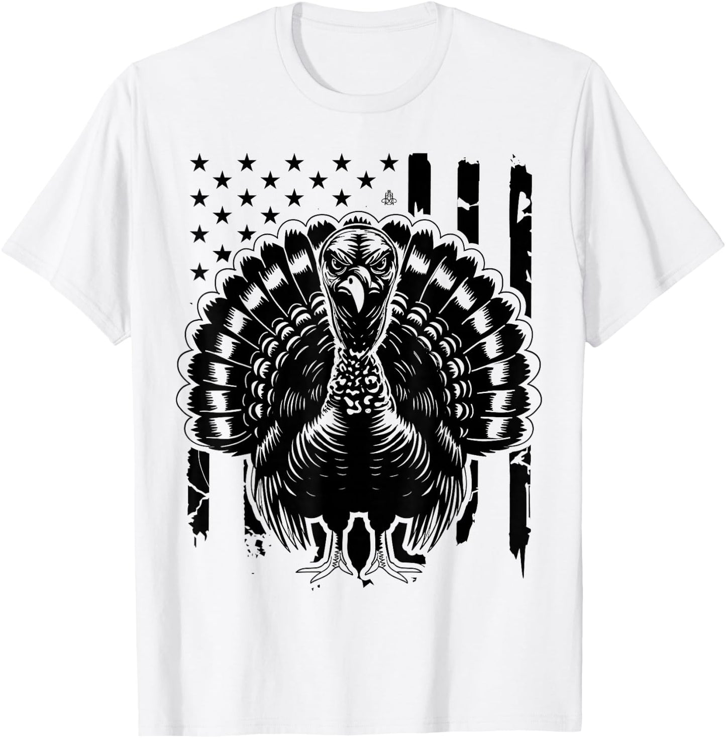 Turkey Hunting Graphic Distressed American Flag T-Shirt - T-Shirt | White