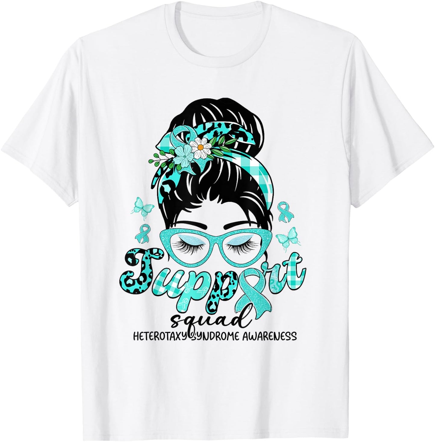 Support Squad Messy Bun Leopard Heterotaxy Syndrome T-Shirt - T-Shirt | White