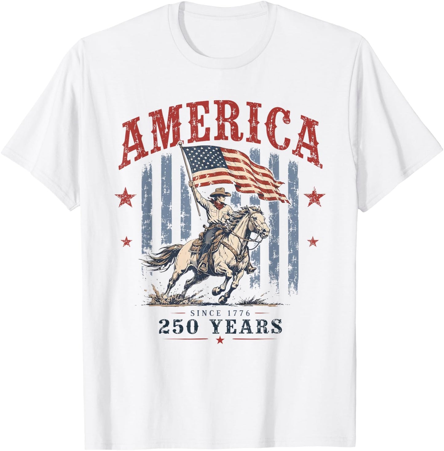 Retro Preppy Stripes America Cowboy Rodeo 250 Years US Flag T-Shirt - T-Shirt | White