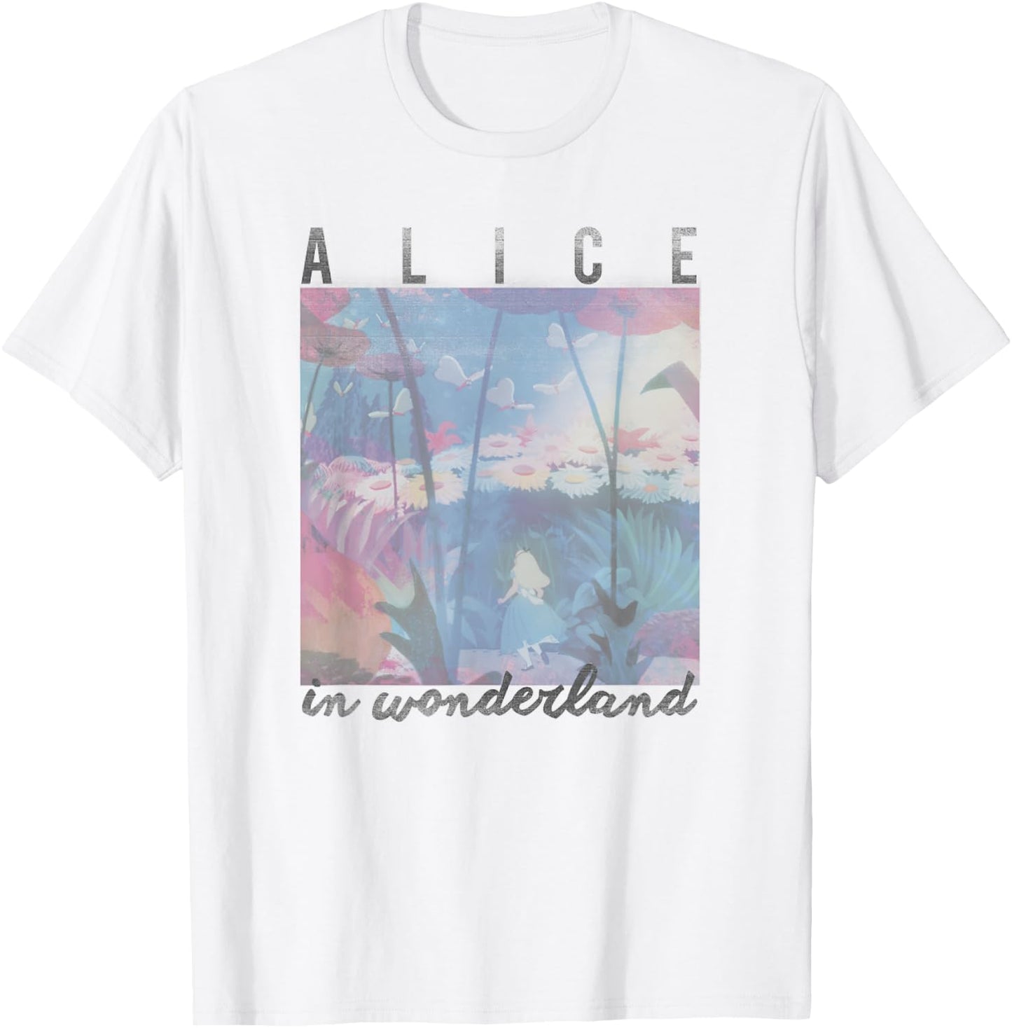 Disney Alice in Wonderland Faded Wildflower Forest Panel T-Shirt - T-Shirt | White