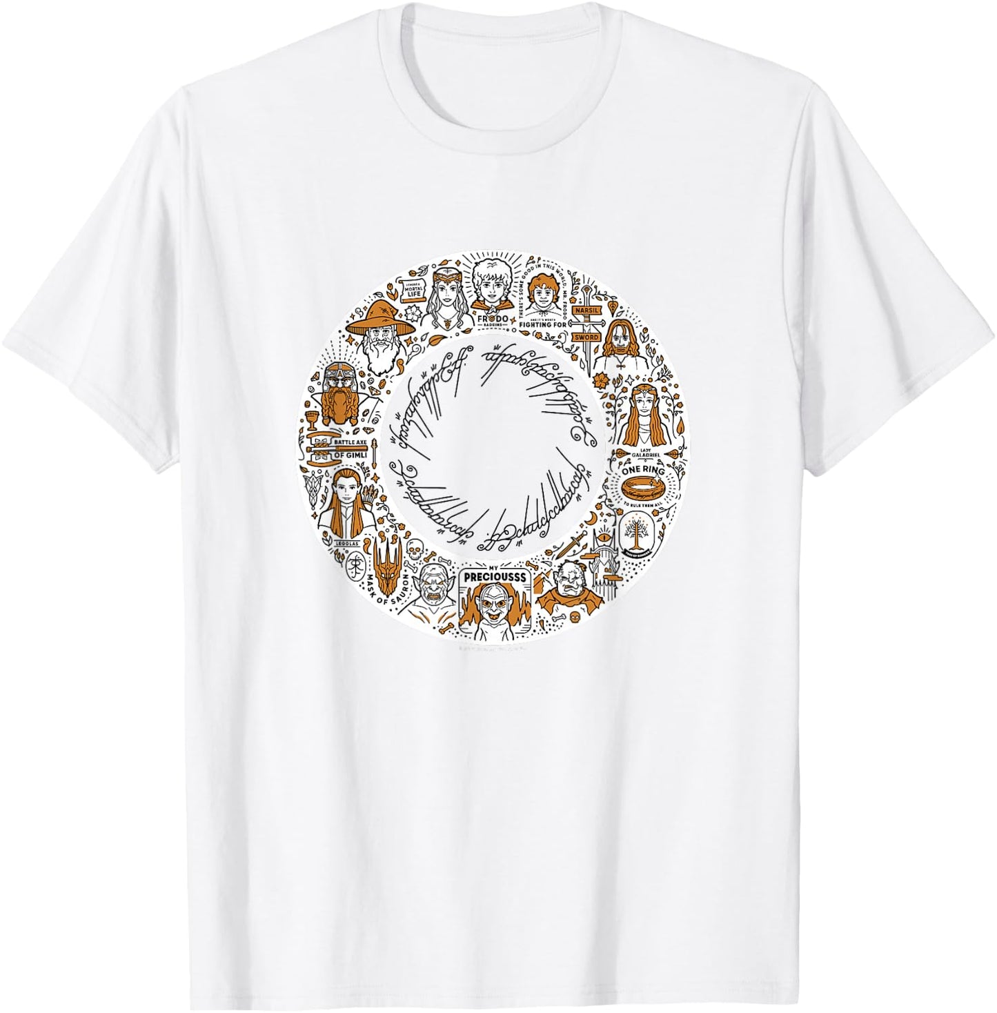 The Lord of The Rings Fellowship Ring Vintage Icons Collage T-Shirt - T-Shirt | White