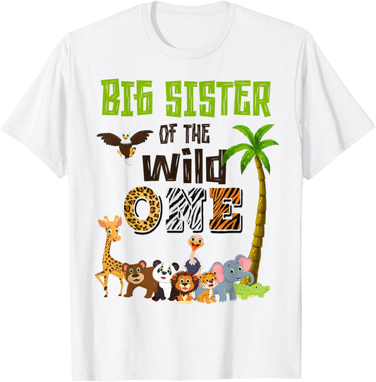 Big Sister Of The Wild One Zoo Themed 1st Birthday Party T-Shirt - T-Shirt | White