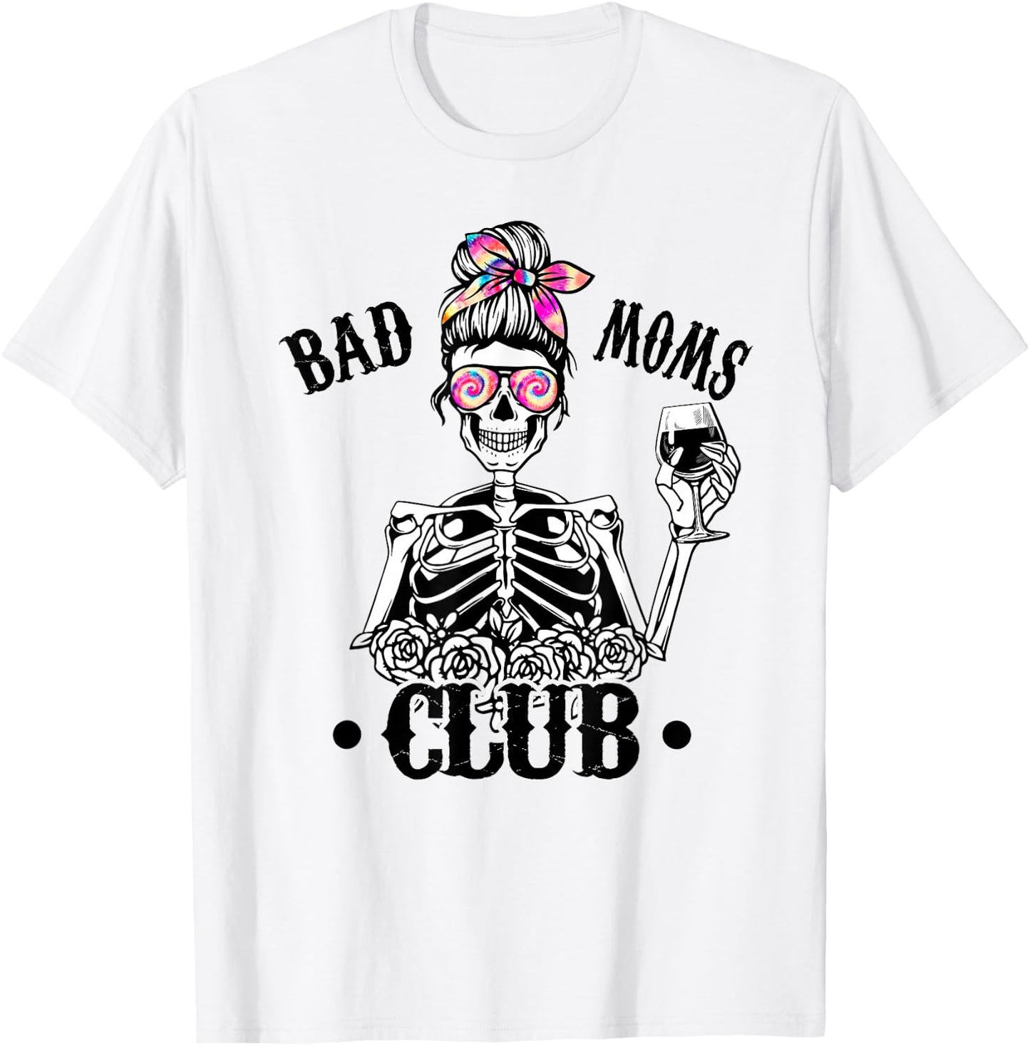 Lustiges Muttertagsgeschenk "Bad Moms" Club Mom Life Tie Dye Skull T-Shirt - T-Shirt | White